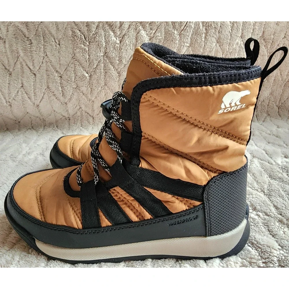 Sorel Whitney II Short Lace Boots Tawny Buff Youth 2 Kids Girls Waterproof Snow